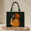 Artistic black Leather Tote Handbag with Hijab Illustration